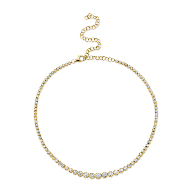 18K Solid Gold 6.75Ct Diamond Crown Setting Tennis Necklace