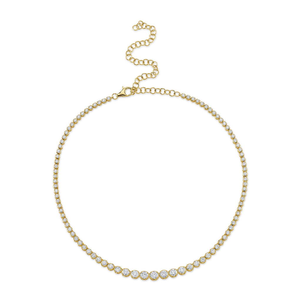 18K Solid Gold 6.75Ct Diamond Crown Setting Tennis Necklace 18K Solid Gold 6.75Ct Diamond Crown Setting Tennis Necklace