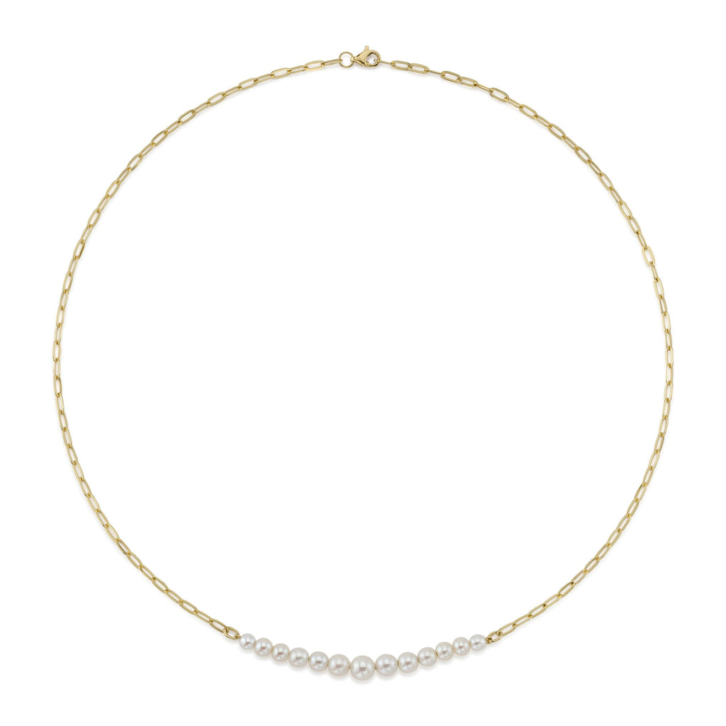 18K Solid Gold Cultured Pearl Paper Clip Link Necklace 18K Solid Gold Cultured Pearl Paper Clip Link Necklace