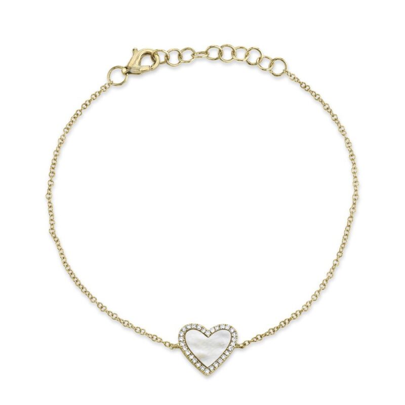 0.09Ct Diamond & 0.56Ct Mother Of Pearl Heart Bracelet