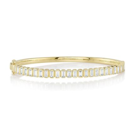 18K Solid Gold 1.90Ct Diamond Baguette Bangle