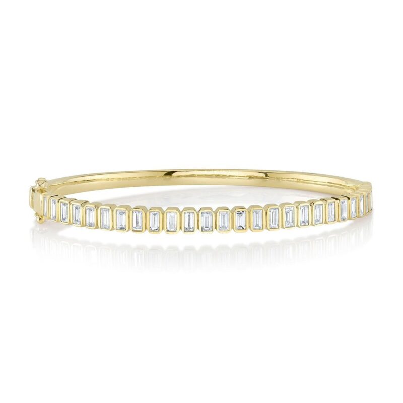 18K Solid Gold 1.90Ct Diamond Baguette Bangle