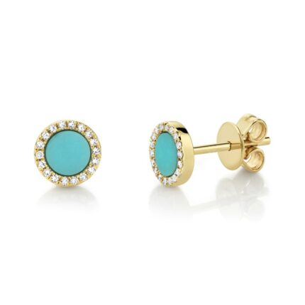 14K Solid Gold 0.08Ct Diamond & 0.47Ct Composite Turquoise Stud Earring