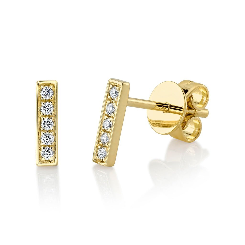 14K Solid Gold 0.08Ct Diamond Bar Stud Earring 14K Solid Gold 0.08Ct Diamond Bar Stud Earring