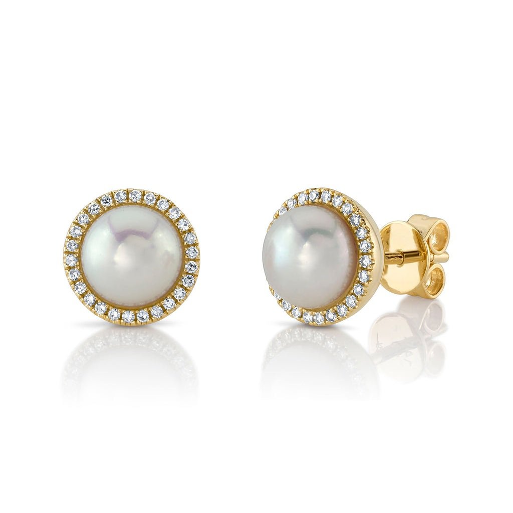 14K Solid Gold 0.16Ct Diamond & Cultured Pearl Stud Earrings 14K Solid Gold 0.16Ct Diamond & Cultured Pearl Stud Earrings