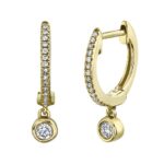 14K Solid Gold 0.14Ct Bezel Charm Diamond Huggie Earrings