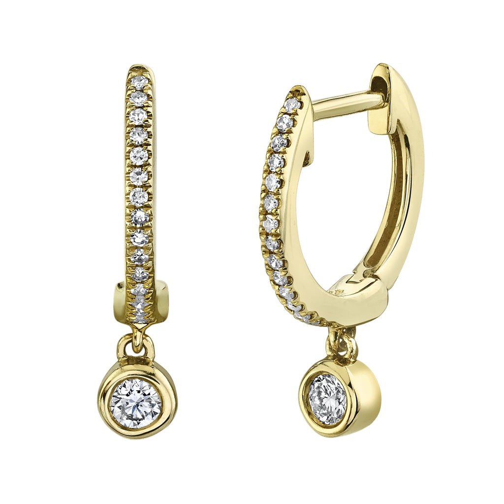 14K Solid Gold 0.14Ct Bezel Charm Diamond Huggie Earrings 14K Solid Gold 0.14Ct Bezel Charm Diamond Huggie Earrings