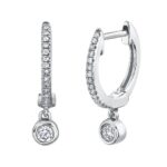 14K Solid Gold 0.14Ct Diamond Bezel Charm Huggie Earrings