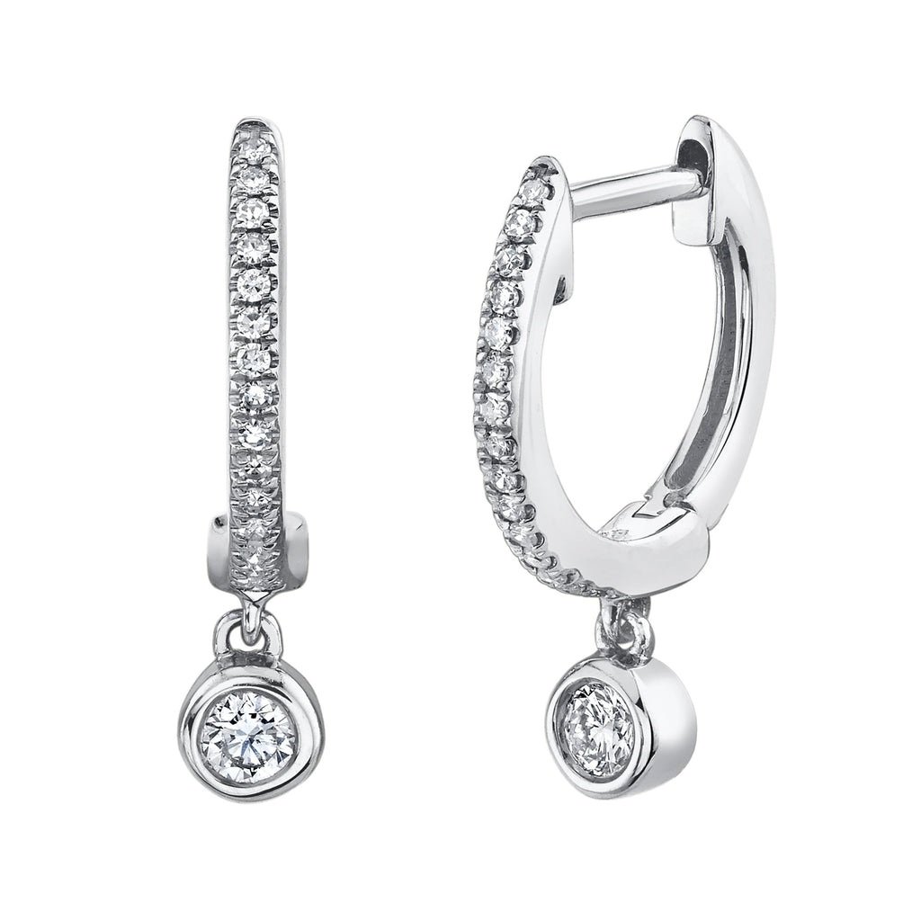 14K Solid Gold 0.14Ct Diamond Bezel Charm Huggie Earrings 14K Solid Gold 0.14Ct Diamond Bezel Charm Huggie Earrings