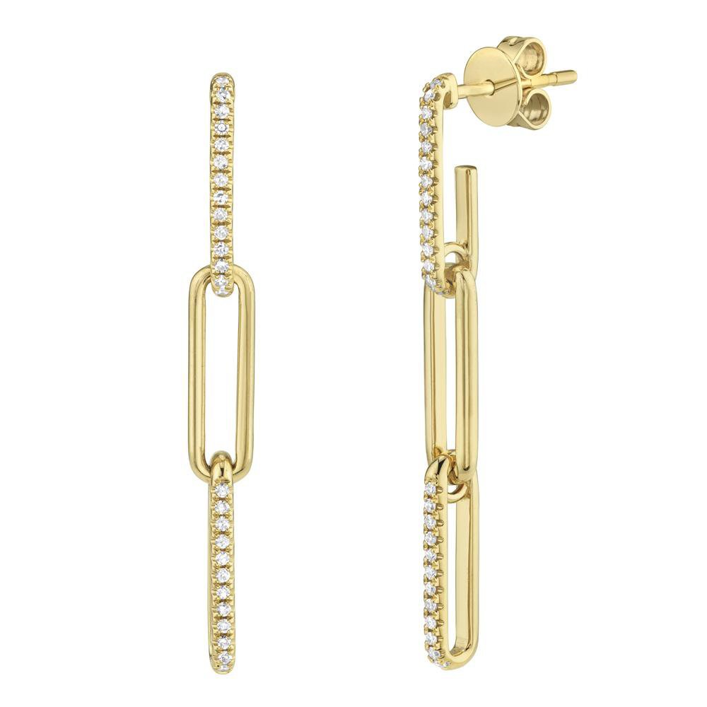 14K Solid Gold 0.17Ct Diamond Paper Clip Link Earrings 14K Solid Gold 0.17Ct Diamond Paper Clip Link Earrings
