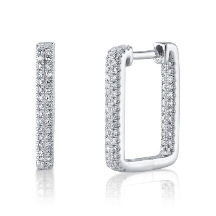 14K Gold 0.27Ct Diamond Rectangle Hoop Earring