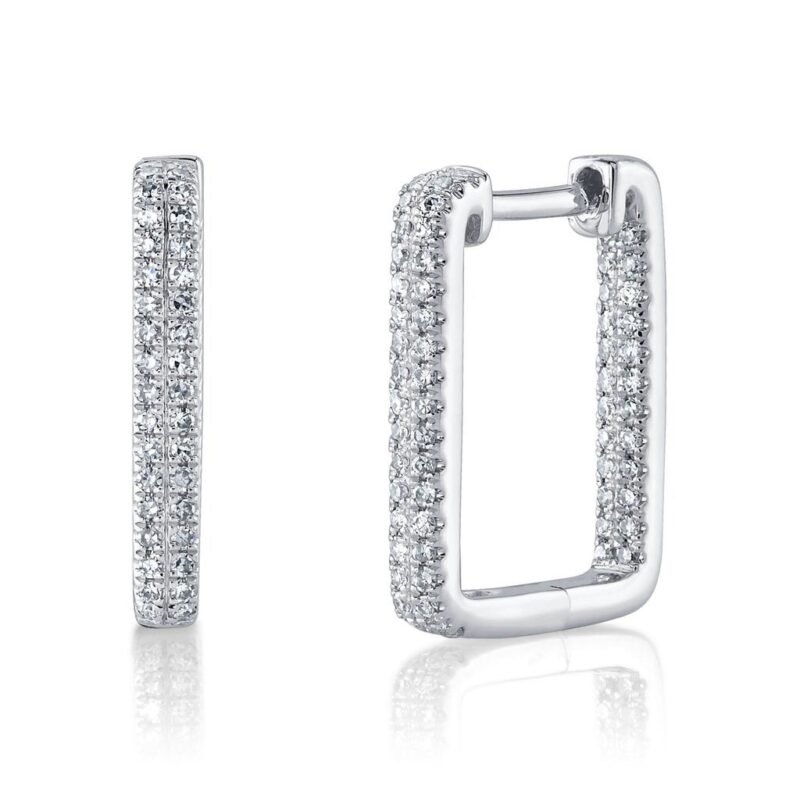 14K Gold 0.27Ct Diamond Rectangle Hoop Earring