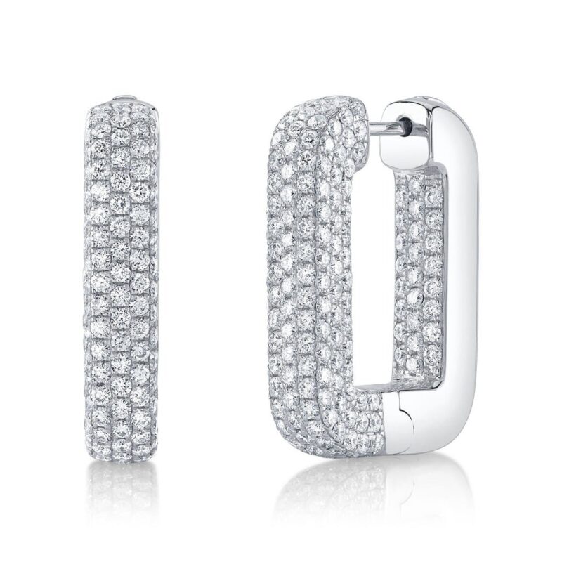 4.13Ct Diamond Pave Rectangle Hoop Earring