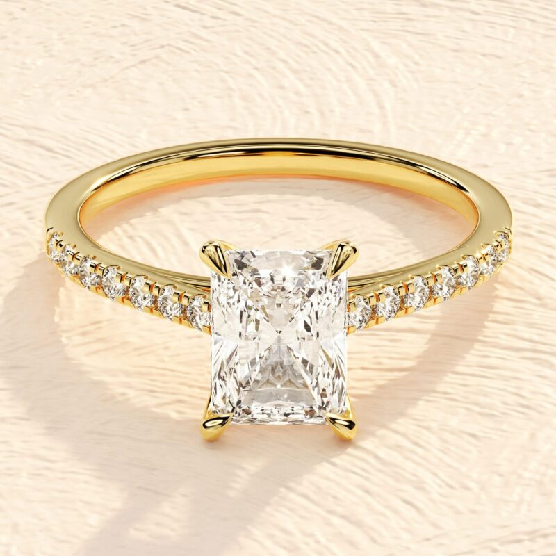 Elongated Emerald Cut 3ct Lab Grown Diamond Engagement Rings