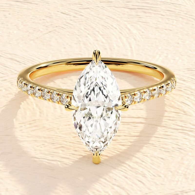 Marquise Cut 14K Solid Gold Lab Grown Diamond Engagement Ring