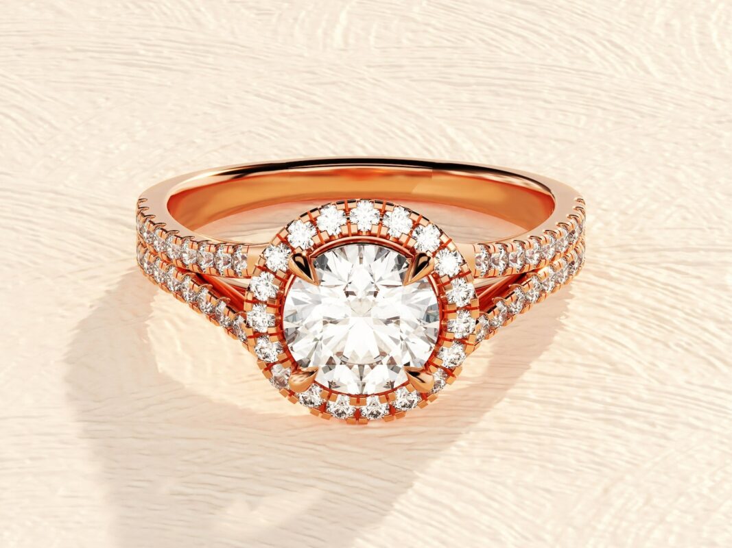 Lab Grown Diamond 3ct Halo Ring in 14 K Solid Gold Engagement Ring