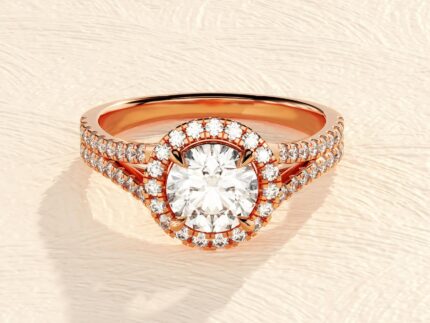 Lab Grown Diamond 3ct Halo Ring in 14 K Solid Gold Engagement Ring