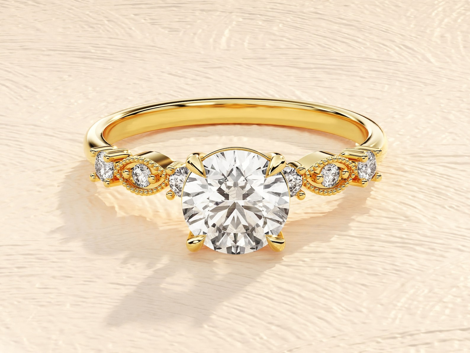 Round Cut 1 ct Lab Grown Diamond Pave Setting Engagement Ring Round Cut 1 ct Lab Grown Diamond Pave Setting Engagement Ring