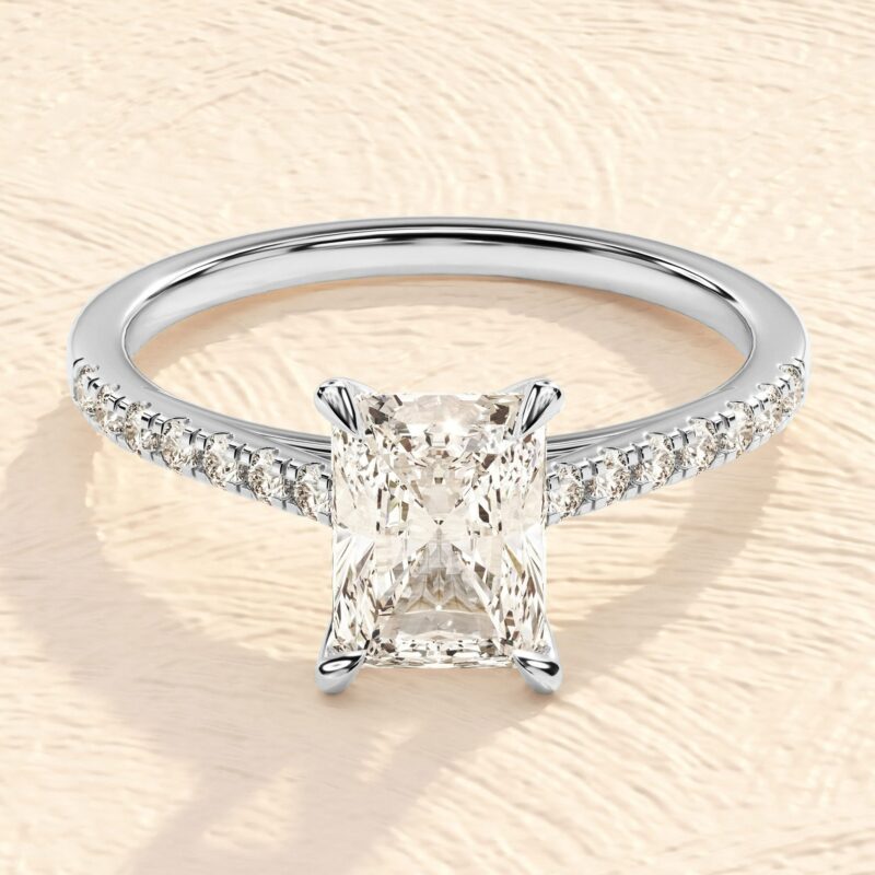 Elongated Emerald Cut 4ct Lab Grown Diamond Engagement Ring