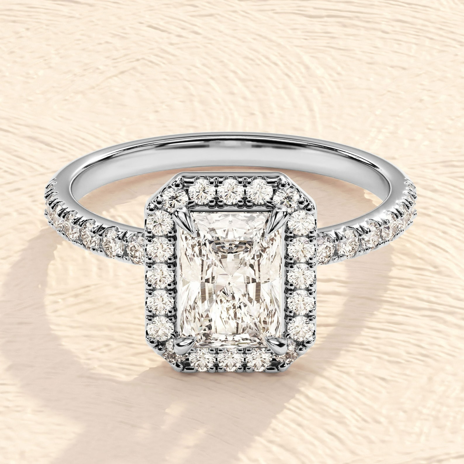 14K Solid Gold Emerald Cut Halo Ring Lab Grown Diamond Engagement Ring 14K Solid Gold Emerald Cut Halo Ring Lab Grown Diamond Engagement Ring