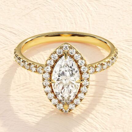 Pear Cut Halo Ring 4ct Lab Grown Diamond Engagement Ring