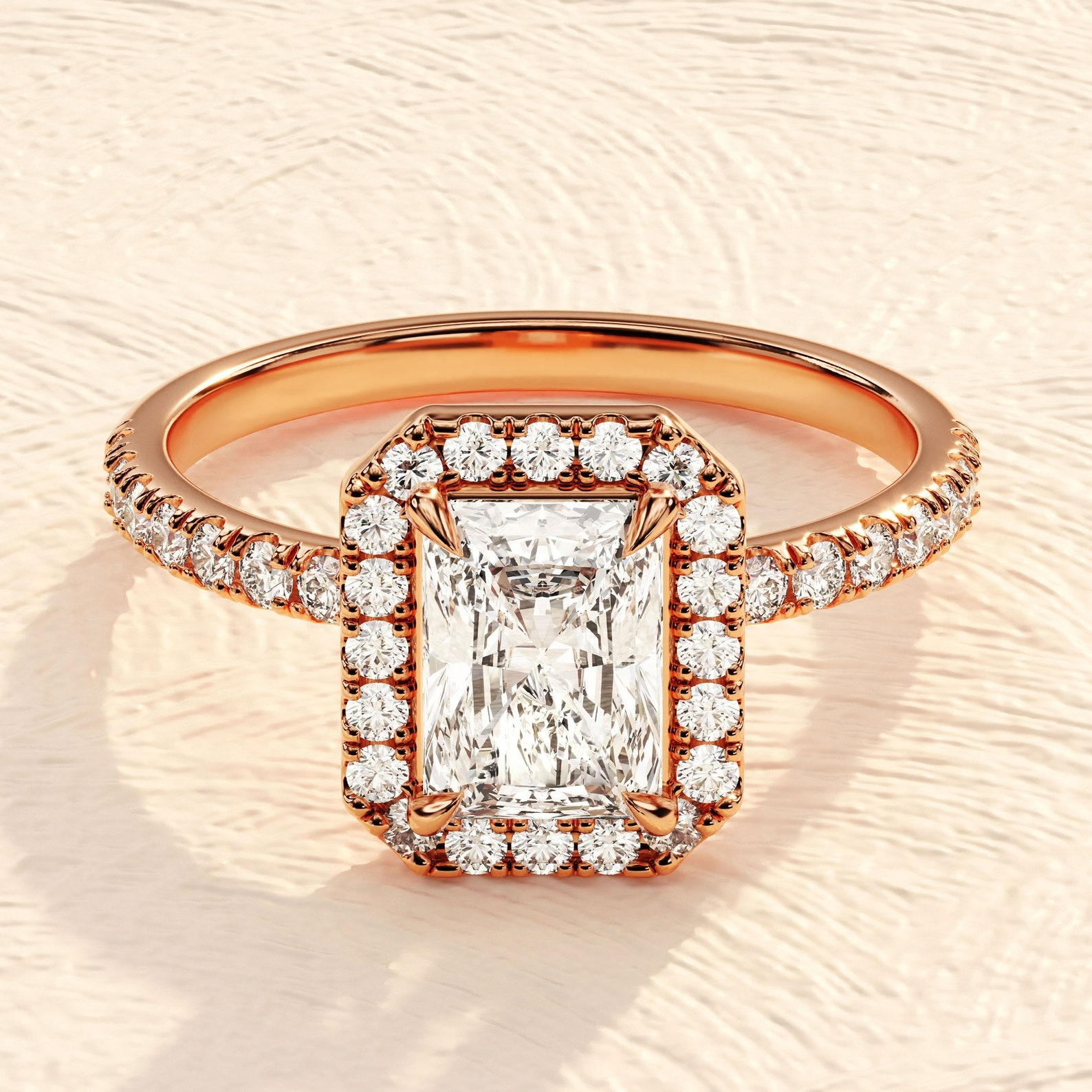 14K Solid Gold Emerald Cut Halo Ring Lab Grown Diamond Engagement Ring 14K Solid Gold Emerald Cut Halo Ring Lab Grown Diamond Engagement Ring