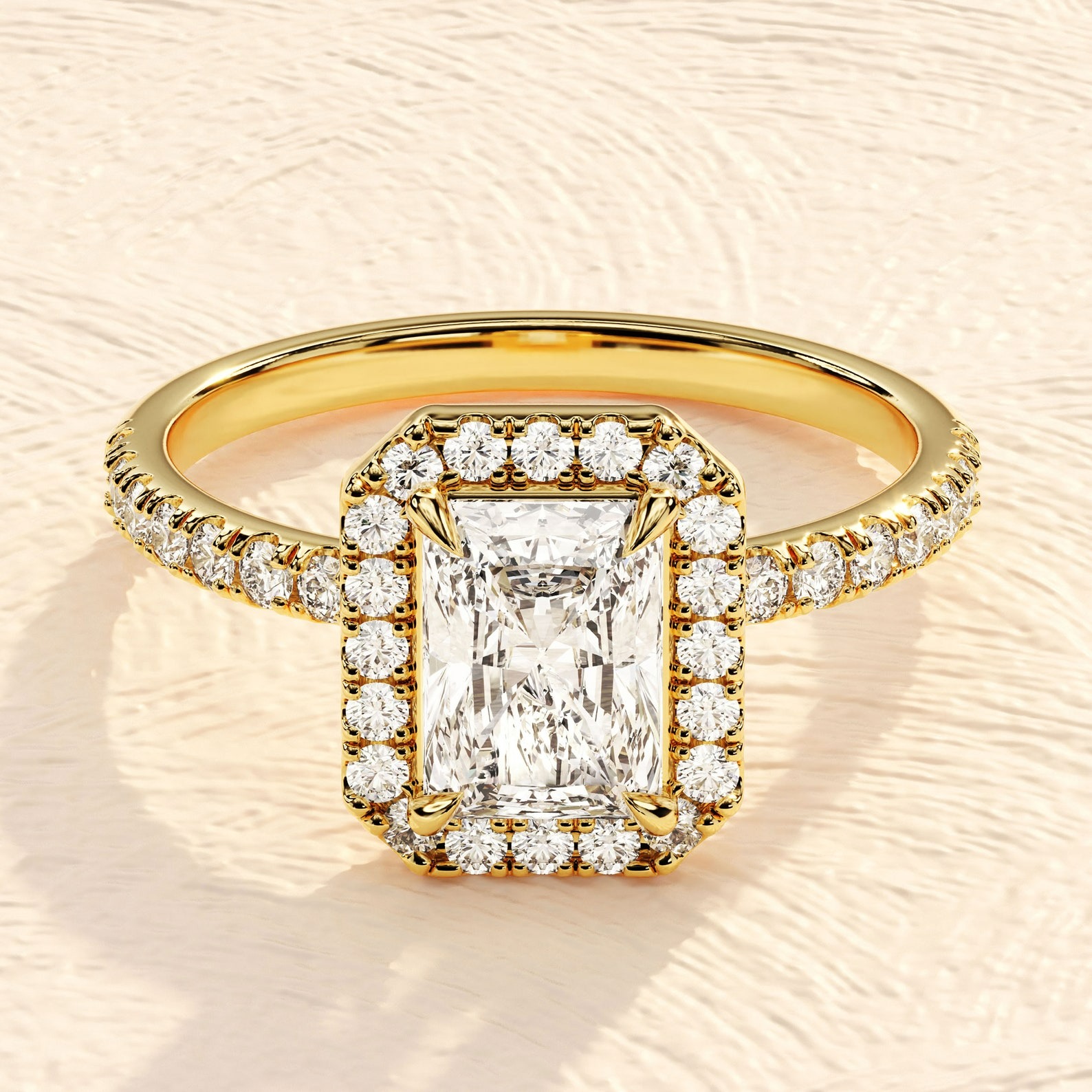 14K Solid Gold Emerald Cut Halo Ring Lab Grown Diamond Engagement Rings 14K Solid Gold Emerald Cut Halo Ring Lab Grown Diamond Engagement Ring