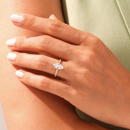 Marquise Cut 3ct 14K Solid Gold Lab Grown Diamond Engagement Ring