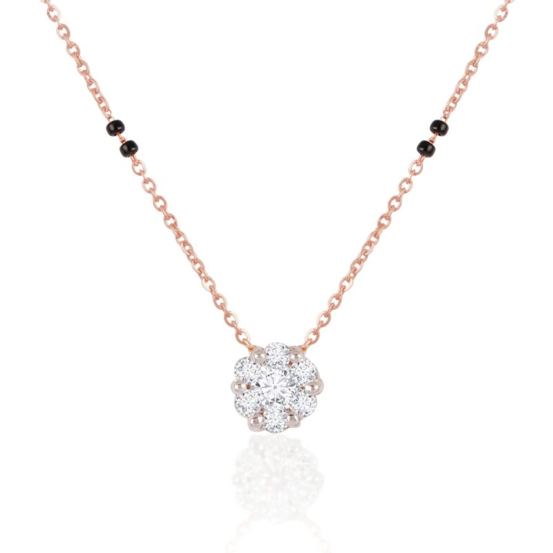 18K Solid Gold 02 CT Dainty Diamond Cluster Mangalsutra