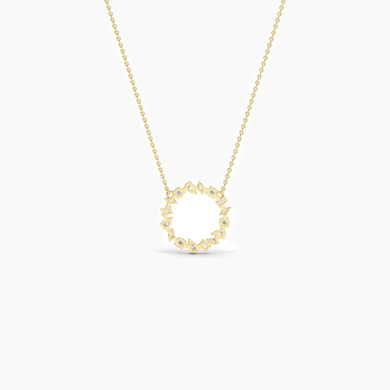 18K Solid Gold 1.33Ct Diamond Cluster Circle Necklace