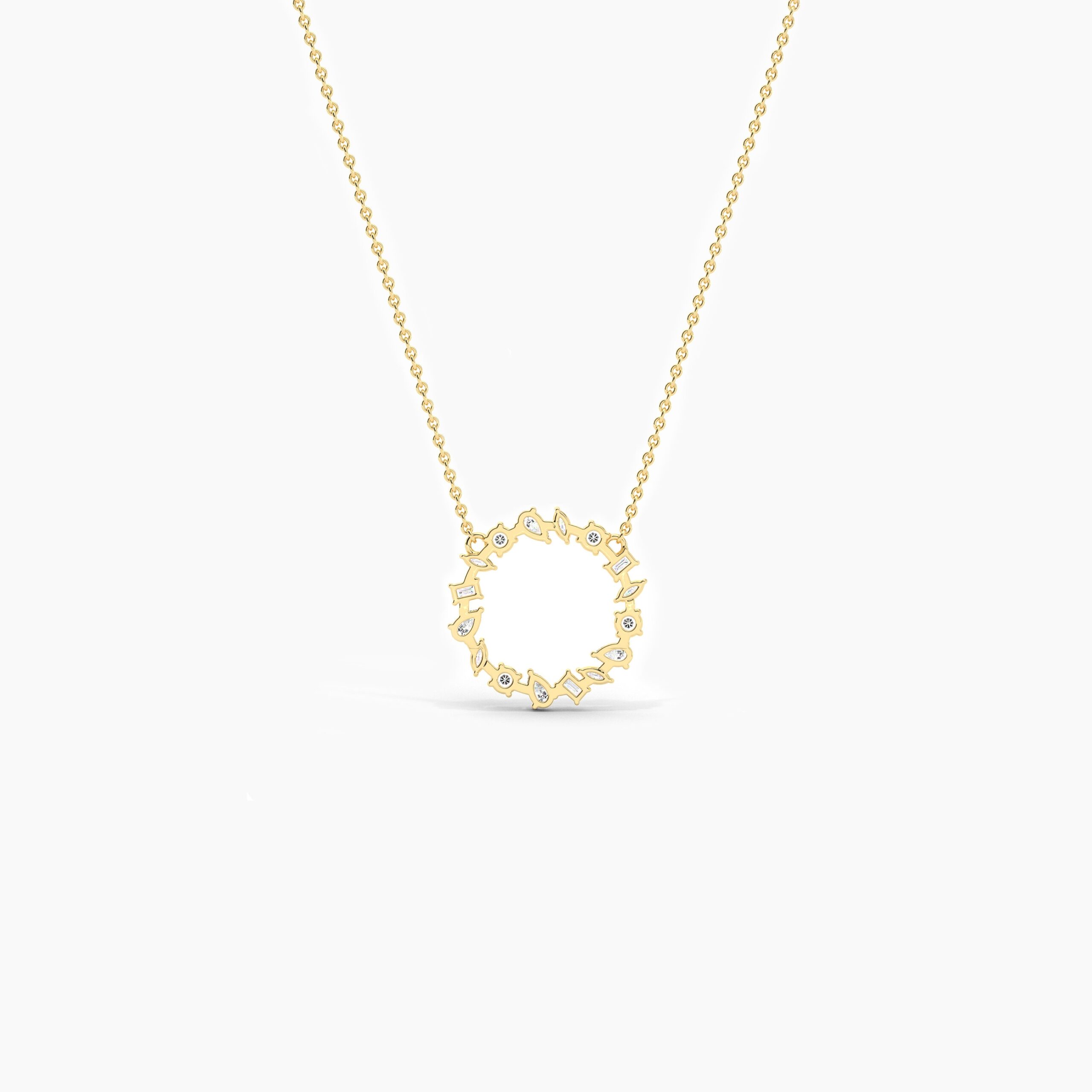18K Solid Gold 1.33Ct Diamond Cluster Circle Necklace 18K Solid Gold 1.33Ct Diamond Cluster Circle Necklace