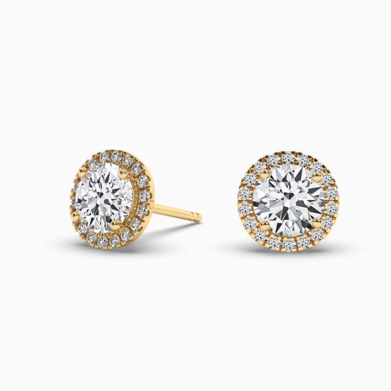 18K Solid Gold 2.20CT Round Cut Diamond Halo Stud Earrings