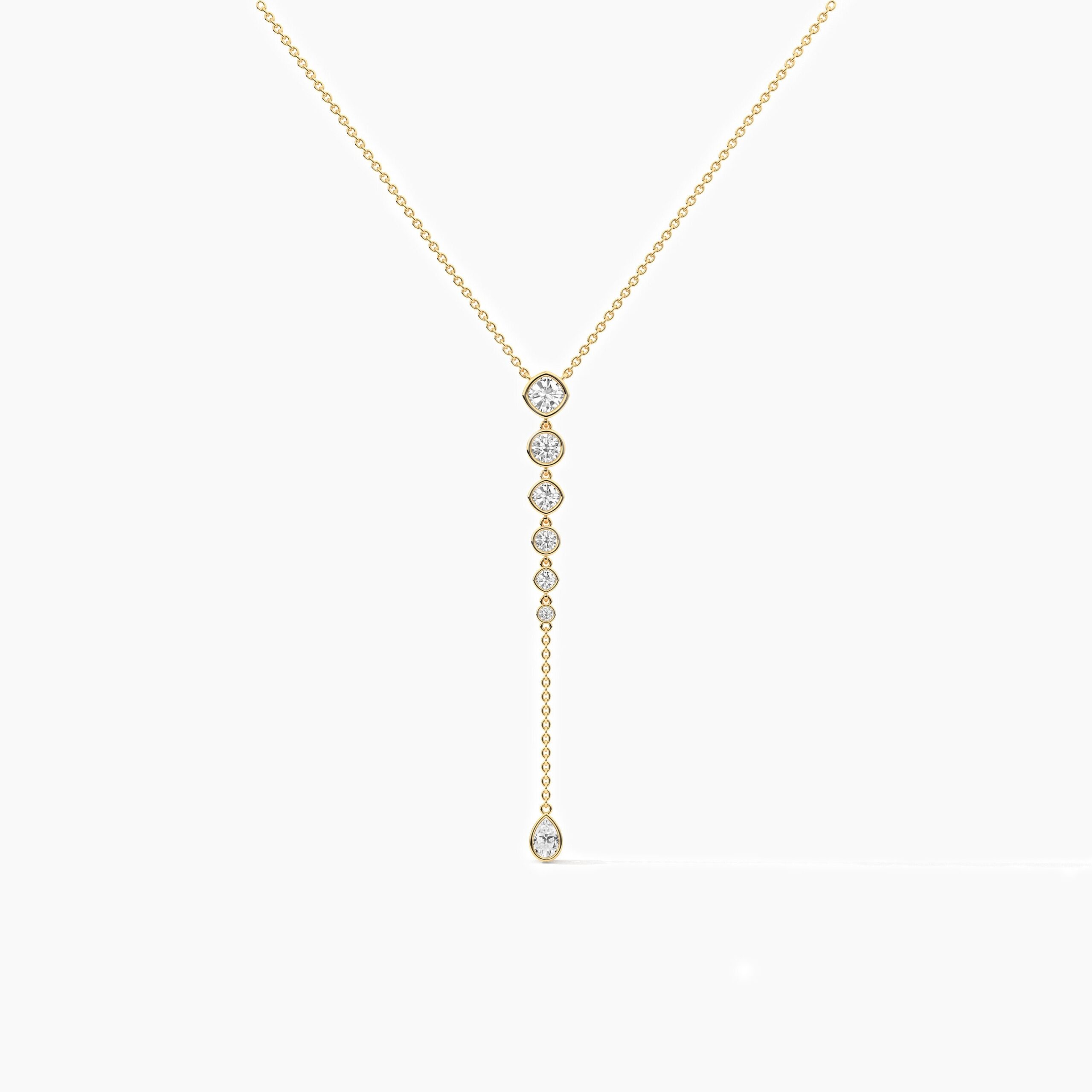 18K Solid Gold 1.50 CT Classic Cushion & Round Diamond Lariat Drop Necklace 18K Solid Gold 1.50 CT Classic Cushion & Round Diamond Lariat Drop Necklace