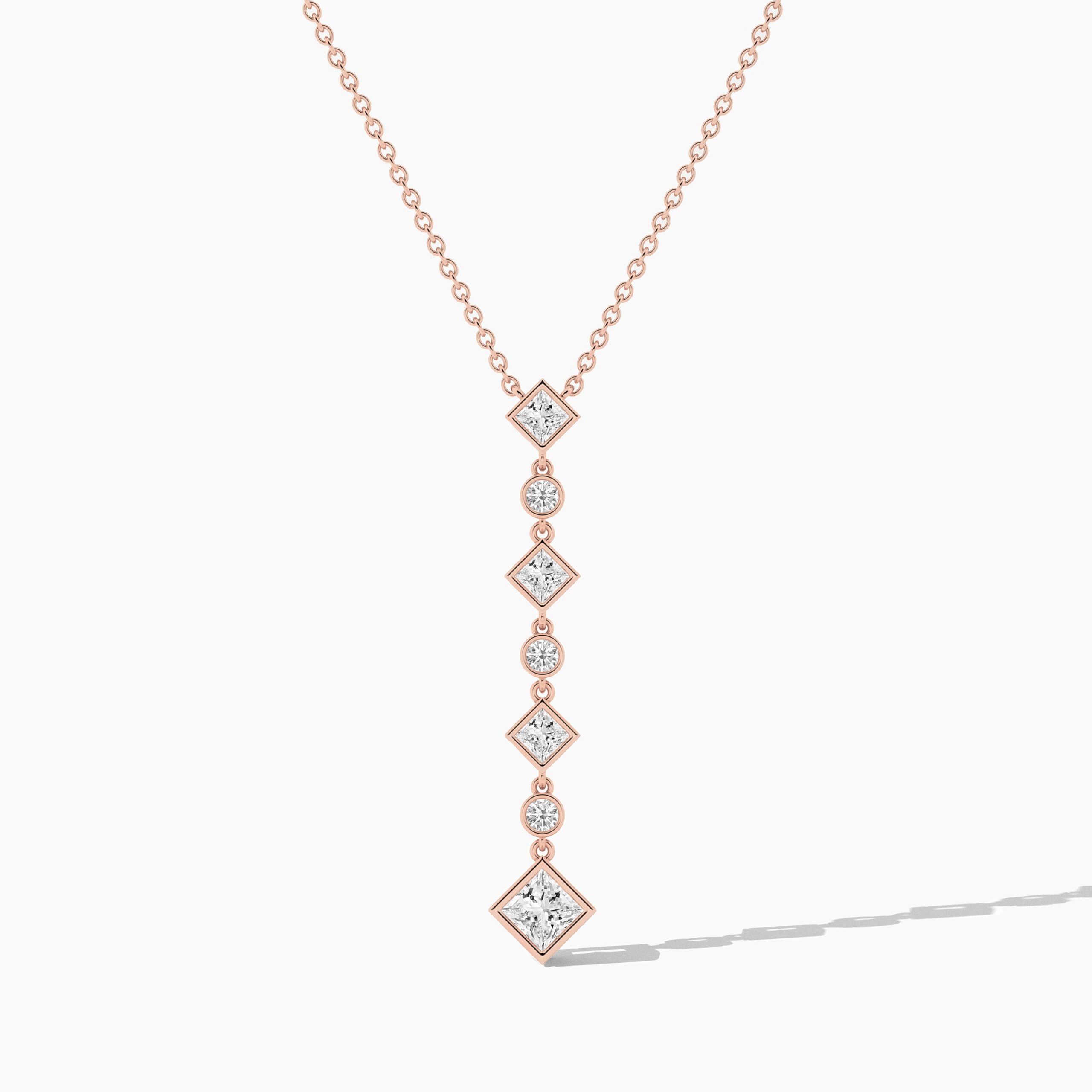 18K Solid Gold 1.15 Ct Classic & Round Cut Diamond Lariat Drop Necklace 18K Solid Gold 1.15 Ct Classic & Round Cut Diamond Lariat Drop Necklace
