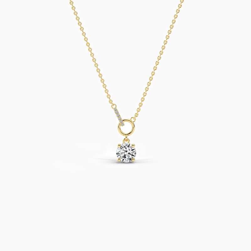 18K Solid Gold 1.03Ct Round Diamond Interlocking Solitaire Necklace