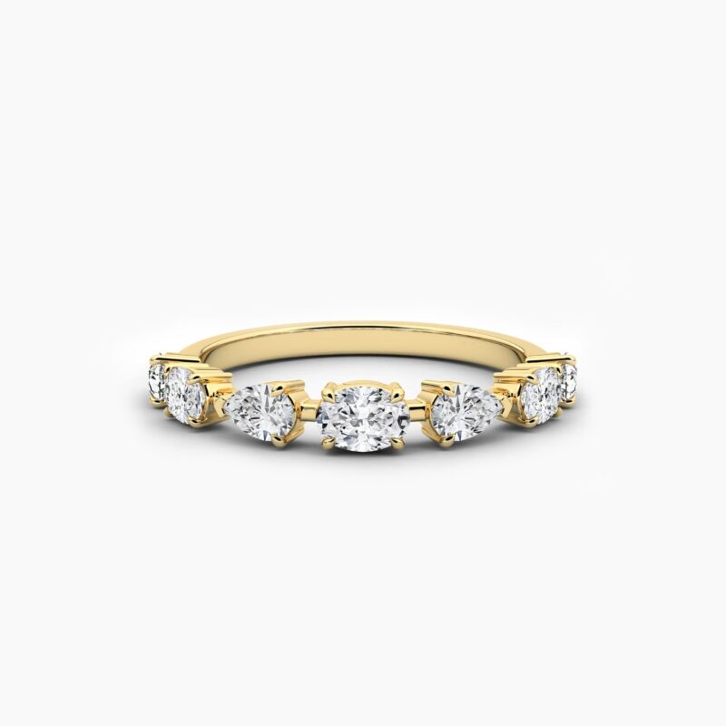 18K Solid Gold 1.14CT Oval & Pear Cut Diamond Wedding Band