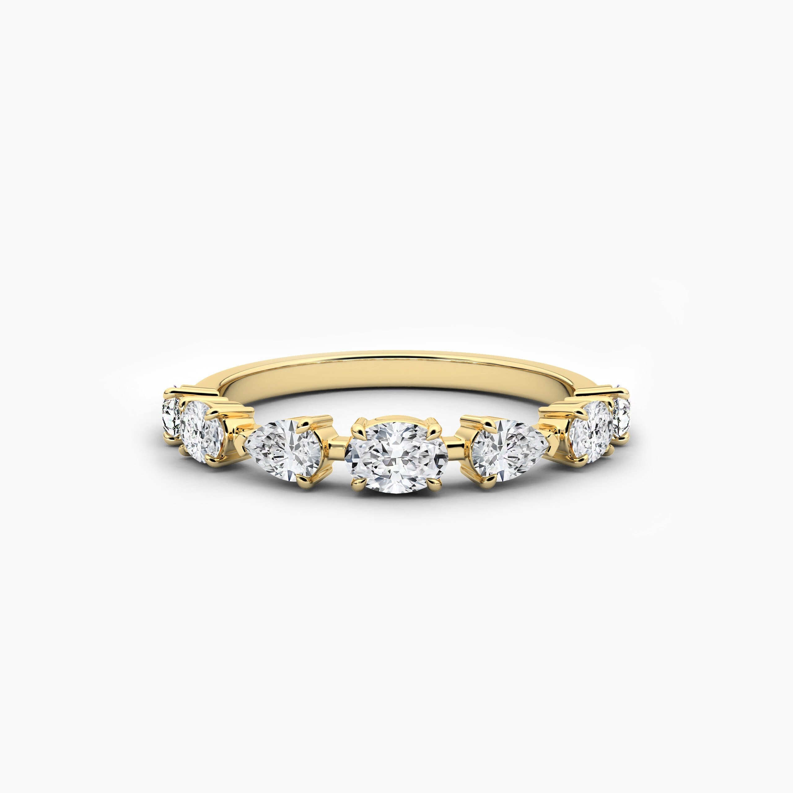 18K Solid Gold 1.14CT Oval & Pear Cut Diamond Wedding Band 18K Solid Gold 1.14CT Oval & Pear Cut Diamond Wedding Band