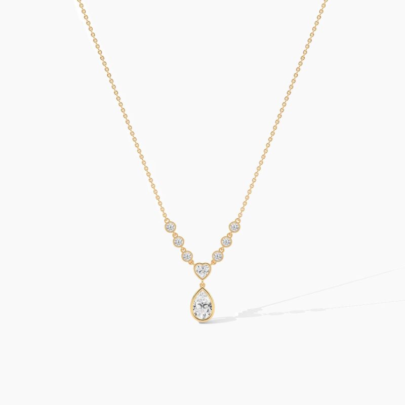 18K Solid Gold 1.59Ct Round Diamond Minimalist Drop Necklace