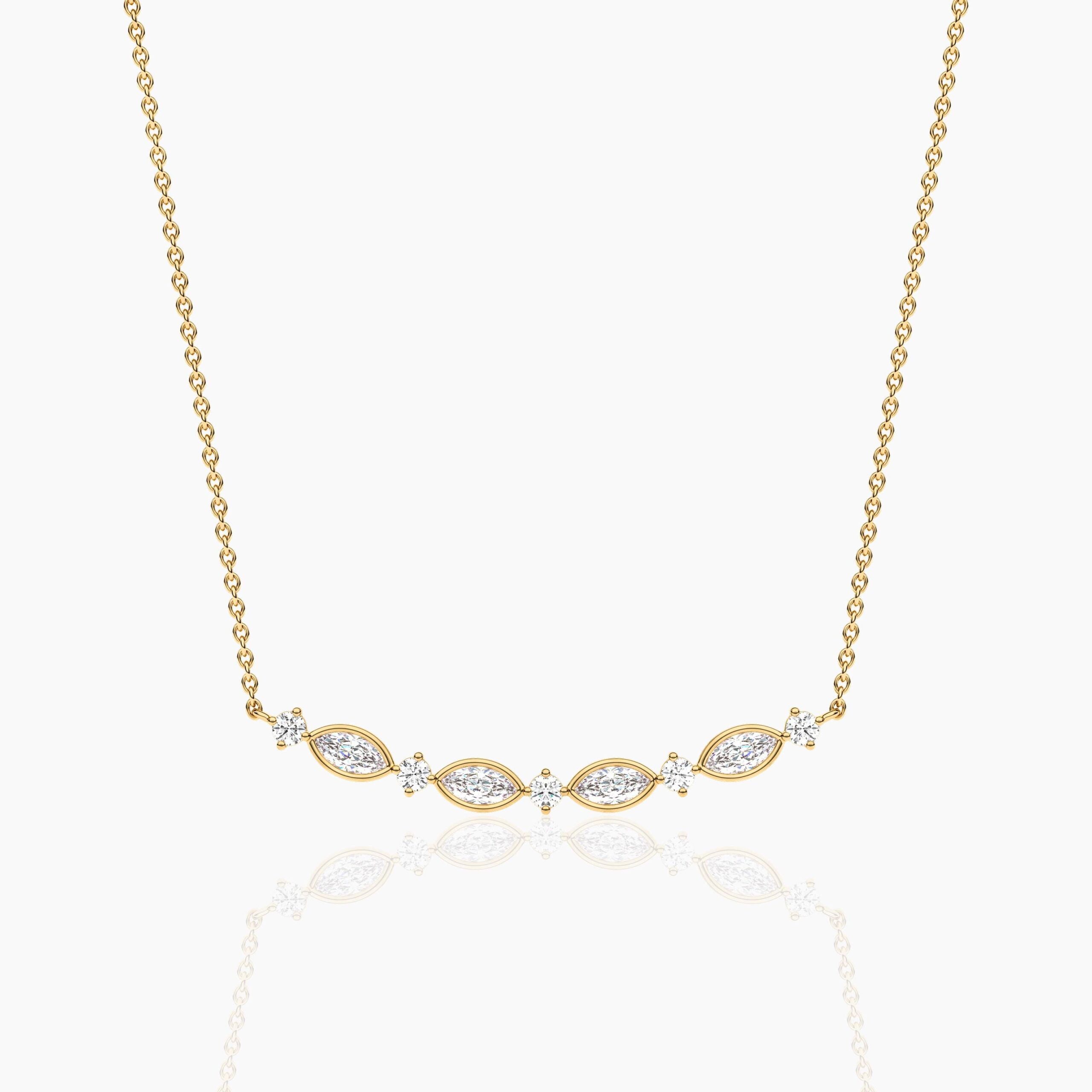 18K Solid Gold 1.29CT Marquise & Round Diamond Bar Necklace 18K Solid Gold 1.29CT Marquise & Round Diamond Bar Necklace