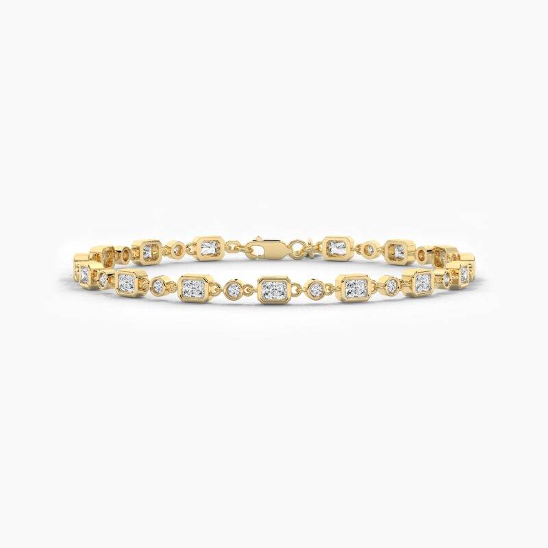 18K Solid Gold 0.46CT Radiant & Round Diamond Tennis Bracelet