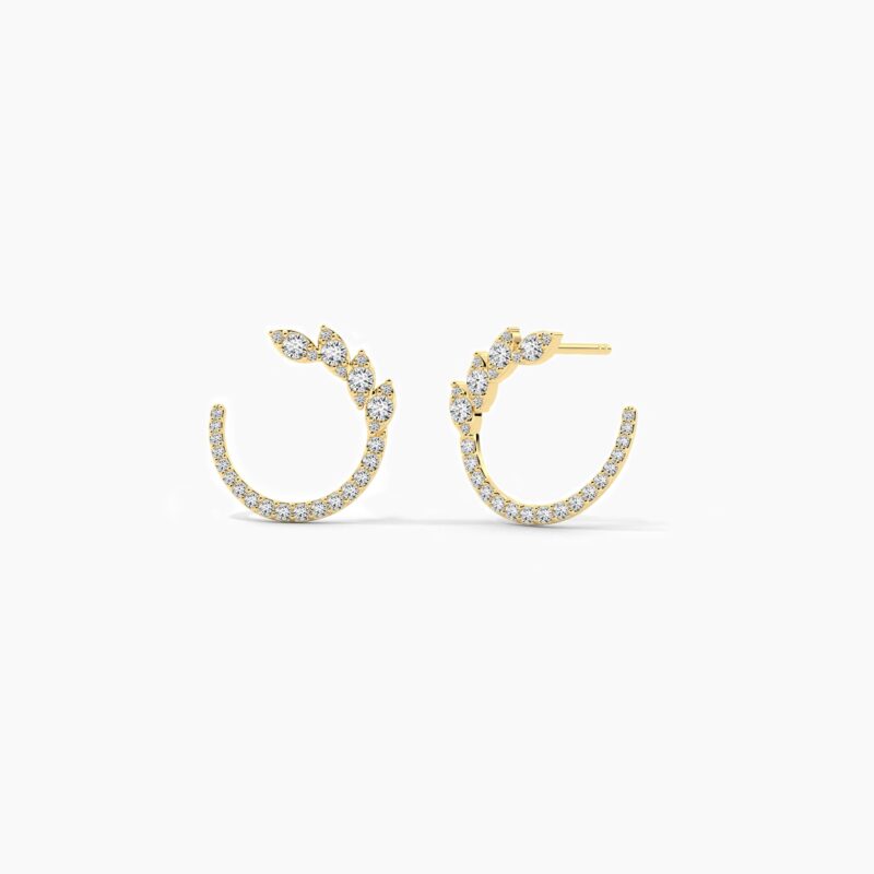 18K Solid Gold 0.50 CT Round Diamond Hoop Earrings