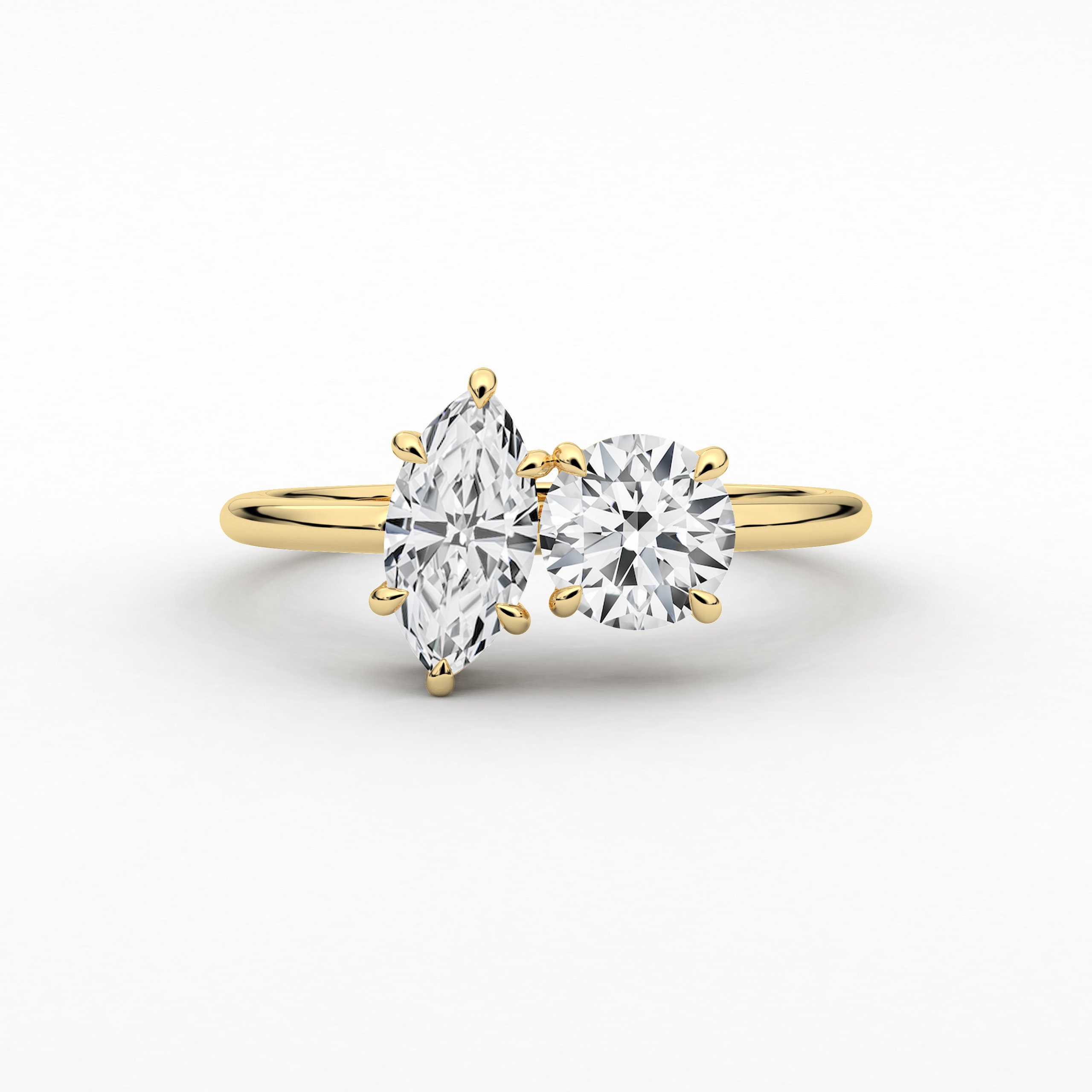 18K Solid Gold 1.50CT Marquise & Round Diamond Toi et Moi Engagement Ring 18K Solid Gold 1.50CT Marquise & Round Diamond Toi et Moi Engagement Ring